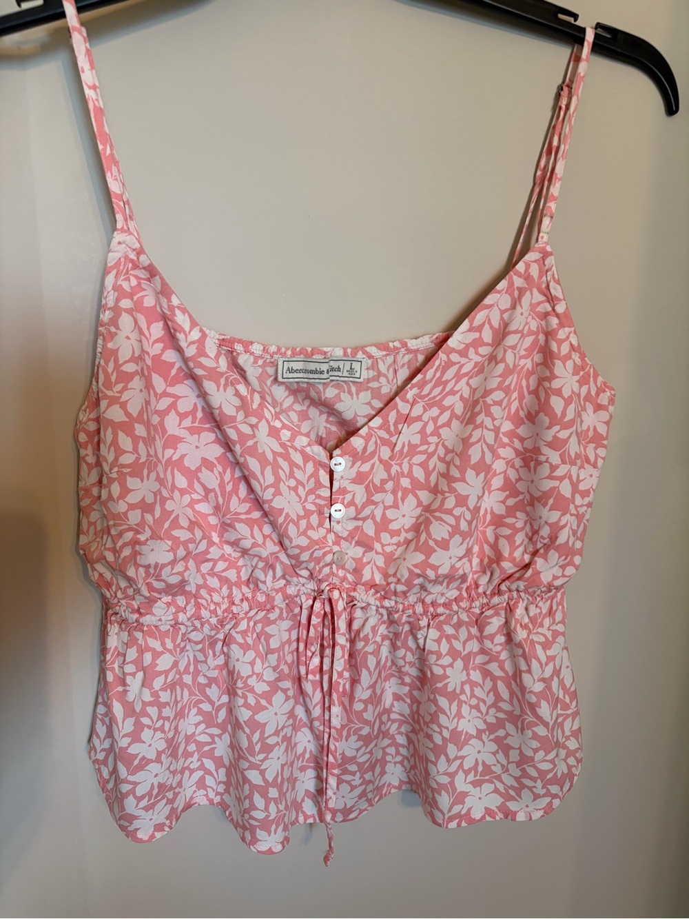 Abercrombie & Fitch Pink and White Floral Drawstring Cami